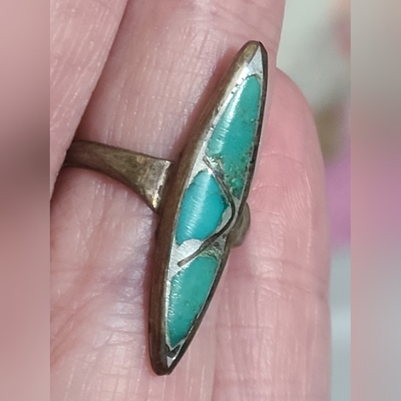 OLD zuni navajo turquoise sterling ring 1920's ? Native American NA sz 5 3/4 - Picture 5 of 10